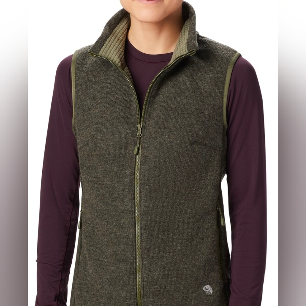 Mountain Hardware Women's Small Sleeveless Zip-Up Vest Green Wool Hatcher Grid